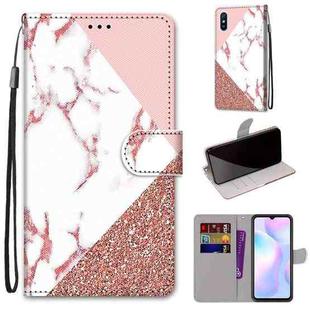 For Xiaomi Redmi 9A Coloured Drawing Cross Texture Horizontal Flip PU Leather Case with Holder & Card Slots & Wallet & Lanyard(Powder Stone Texture)