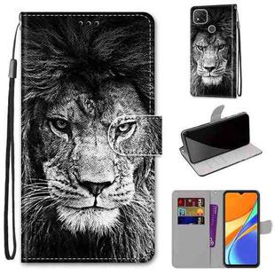 For Xiaomi Redmi 9C Coloured Drawing Cross Texture Horizontal Flip PU Leather Case with Holder & Card Slots & Wallet & Lanyard(Black White Lion Head)