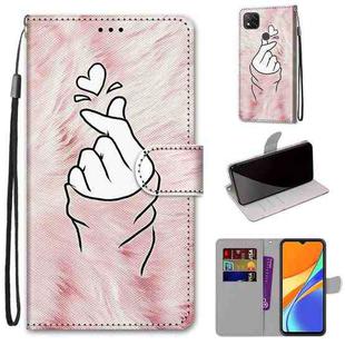 For Xiaomi Redmi 9C Coloured Drawing Cross Texture Horizontal Flip PU Leather Case with Holder & Card Slots & Wallet & Lanyard(Pink Hands Heart)