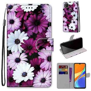 For Xiaomi Redmi 9C Coloured Drawing Cross Texture Horizontal Flip PU Leather Case with Holder & Card Slots & Wallet & Lanyard(Chrysanthemum Pink White Purple)
