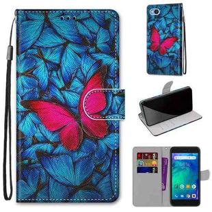For Xiaomi Redmi Go Coloured Drawing Cross Texture Horizontal Flip PU Leather Case with Holder & Card Slots & Wallet & Lanyard(Blue Red Butterfly)