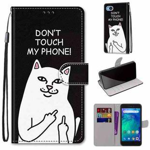 For Xiaomi Redmi Go Coloured Drawing Cross Texture Horizontal Flip PU Leather Case with Holder & Card Slots & Wallet & Lanyard(Middle Finger White Cat)