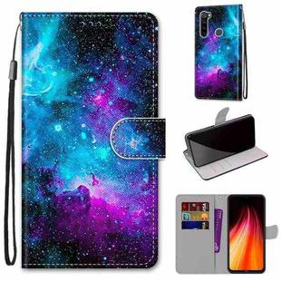 For Xiaomi Redmi Note 8 Coloured Drawing Cross Texture Horizontal Flip PU Leather Case with Holder & Card Slots & Wallet & Lanyard(Purple Green Starry Sky)