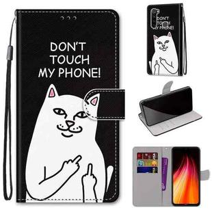 For Xiaomi Redmi Note 8 Coloured Drawing Cross Texture Horizontal Flip PU Leather Case with Holder & Card Slots & Wallet & Lanyard(Middle Finger White Cat)