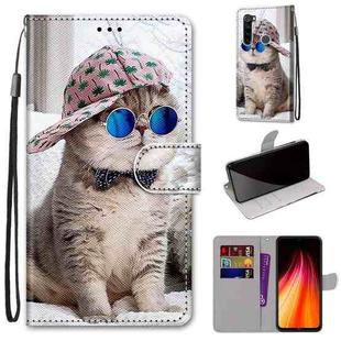 For Xiaomi Redmi Note 8 Coloured Drawing Cross Texture Horizontal Flip PU Leather Case with Holder & Card Slots & Wallet & Lanyard(Slant Hat Blue Mirror Cat)