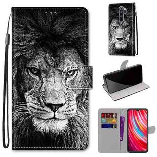 For Xiaomi Redmi Note 8 Pro Coloured Drawing Cross Texture Horizontal Flip PU Leather Case with Holder & Card Slots & Wallet & Lanyard(Black White Lion Head)