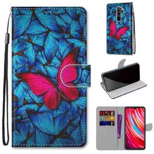For Xiaomi Redmi Note 8 Pro Coloured Drawing Cross Texture Horizontal Flip PU Leather Case with Holder & Card Slots & Wallet & Lanyard(Blue Red Butterfly)
