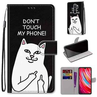 For Xiaomi Redmi Note 8 Pro Coloured Drawing Cross Texture Horizontal Flip PU Leather Case with Holder & Card Slots & Wallet & Lanyard(Middle Finger White Cat)