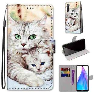 For Xiaomi Redmi Note 8T Coloured Drawing Cross Texture Horizontal Flip PU Leather Case with Holder & Card Slots & Wallet & Lanyard(Big Cat Holding Kitten)