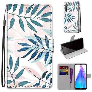 For Xiaomi Redmi Note 8T Coloured Drawing Cross Texture Horizontal Flip PU Leather Case with Holder & Card Slots & Wallet & Lanyard(Pink Green Leaf)