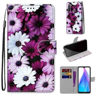 For Xiaomi Redmi Note 8T Coloured Drawing Cross Texture Horizontal Flip PU Leather Case with Holder & Card Slots & Wallet & Lanyard(Chrysanthemum Pink White Purple)