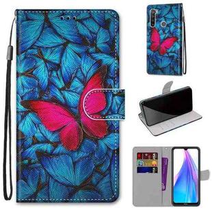 For Xiaomi Redmi Note 8T Coloured Drawing Cross Texture Horizontal Flip PU Leather Case with Holder & Card Slots & Wallet & Lanyard(Blue Red Butterfly)