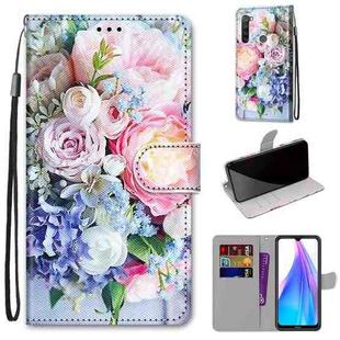 For Xiaomi Redmi Note 8T Coloured Drawing Cross Texture Horizontal Flip PU Leather Case with Holder & Card Slots & Wallet & Lanyard(Light Pink Bouquet)