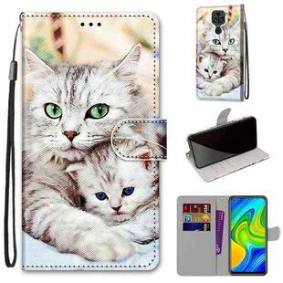 For Xiaomi Redmi Note 9 / 10X 4G Coloured Drawing Cross Texture Horizontal Flip PU Leather Case with Holder & Card Slots & Wallet & Lanyard(Big Cat Holding Kitten)