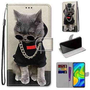 For Xiaomi Redmi Note 9 / 10X 4G Coloured Drawing Cross Texture Horizontal Flip PU Leather Case with Holder & Card Slots & Wallet & Lanyard(Golden Chain Grey Cat)