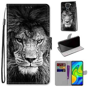 For Xiaomi Redmi Note 9 / 10X 4G Coloured Drawing Cross Texture Horizontal Flip PU Leather Case with Holder & Card Slots & Wallet & Lanyard(Black White Lion Head)