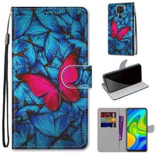 For Xiaomi Redmi Note 9 / 10X 4G Coloured Drawing Cross Texture Horizontal Flip PU Leather Case with Holder & Card Slots & Wallet & Lanyard(Blue Red Butterfly)