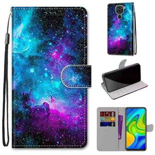 For Xiaomi Redmi Note 9 / 10X 4G Coloured Drawing Cross Texture Horizontal Flip PU Leather Case with Holder & Card Slots & Wallet & Lanyard(Purple Green Starry Sky)