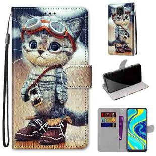 For Xiaomi Redmi Note 9S / 9 Pro Coloured Drawing Cross Texture Horizontal Flip PU Leather Case with Holder & Card Slots & Wallet & Lanyard(Leather Shoes Cat)