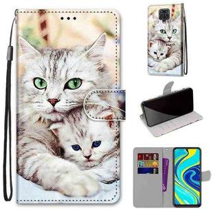 For Xiaomi Redmi Note 9S / 9 Pro Coloured Drawing Cross Texture Horizontal Flip PU Leather Case with Holder & Card Slots & Wallet & Lanyard(Big Cat Holding Kitten)