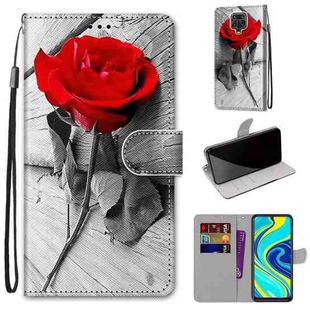 For Xiaomi Redmi Note 9S / 9 Pro Coloured Drawing Cross Texture Horizontal Flip PU Leather Case with Holder & Card Slots & Wallet & Lanyard(Wood Red Rose)