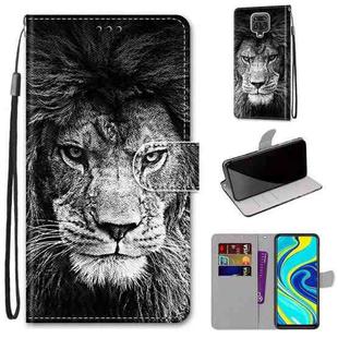 For Xiaomi Redmi Note 9S / 9 Pro Coloured Drawing Cross Texture Horizontal Flip PU Leather Case with Holder & Card Slots & Wallet & Lanyard(Black White Lion Head)