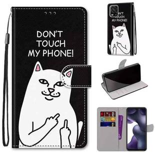 For Xiaomi Mi 10 Lite Coloured Drawing Cross Texture Horizontal Flip PU Leather Case with Holder & Card Slots & Wallet & Lanyard(Middle Finger White Cat)