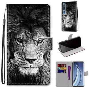 For Xiaomi Mi 10 5G Coloured Drawing Cross Texture Horizontal Flip PU Leather Case with Holder & Card Slots & Wallet & Lanyard(Black White Lion Head)