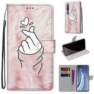 For Xiaomi Mi 10 5G Coloured Drawing Cross Texture Horizontal Flip PU Leather Case with Holder & Card Slots & Wallet & Lanyard(Pink Hands Heart)