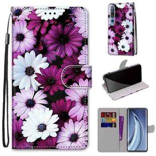 For Xiaomi Mi 10 5G Coloured Drawing Cross Texture Horizontal Flip PU Leather Case with Holder & Card Slots & Wallet & Lanyard(Chrysanthemum Pink White Purple)