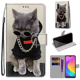For Xiaomi Mi CC9e / A3 Coloured Drawing Cross Texture Horizontal Flip PU Leather Case with Holder & Card Slots & Wallet & Lanyard(Golden Chain Grey Cat)