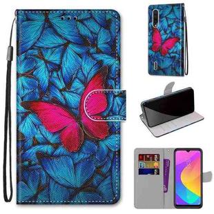 For Xiaomi Mi CC9e / A3 Coloured Drawing Cross Texture Horizontal Flip PU Leather Case with Holder & Card Slots & Wallet & Lanyard(Blue Red Butterfly)