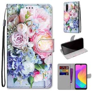 For Xiaomi Mi CC9e / A3 Coloured Drawing Cross Texture Horizontal Flip PU Leather Case with Holder & Card Slots & Wallet & Lanyard(Light Pink Bouquet)