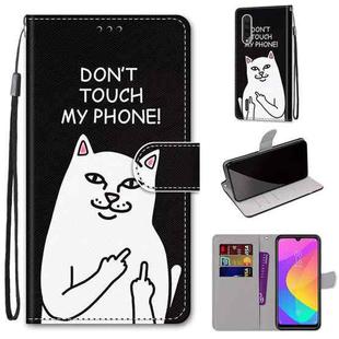 For Xiaomi Mi CC9e / A3 Coloured Drawing Cross Texture Horizontal Flip PU Leather Case with Holder & Card Slots & Wallet & Lanyard(Middle Finger White Cat)