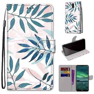 For Nokia 2.3 Coloured Drawing Cross Texture Horizontal Flip PU Leather Case with Holder & Card Slots & Wallet & Lanyard(Pink Green Leaf)