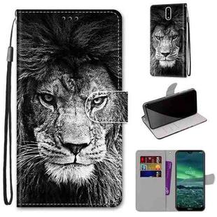For Nokia 2.3 Coloured Drawing Cross Texture Horizontal Flip PU Leather Case with Holder & Card Slots & Wallet & Lanyard(Black White Lion Head)