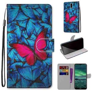 For Nokia 2.3 Coloured Drawing Cross Texture Horizontal Flip PU Leather Case with Holder & Card Slots & Wallet & Lanyard(Blue Red Butterfly)