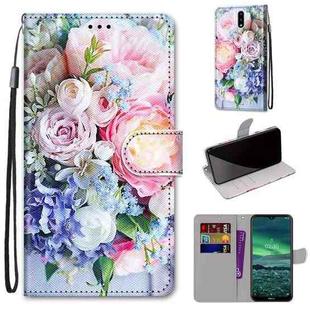 For Nokia 2.3 Coloured Drawing Cross Texture Horizontal Flip PU Leather Case with Holder & Card Slots & Wallet & Lanyard(Light Pink Bouquet)