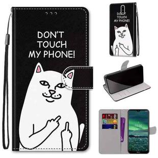 For Nokia 2.3 Coloured Drawing Cross Texture Horizontal Flip PU Leather Case with Holder & Card Slots & Wallet & Lanyard(Middle Finger White Cat)