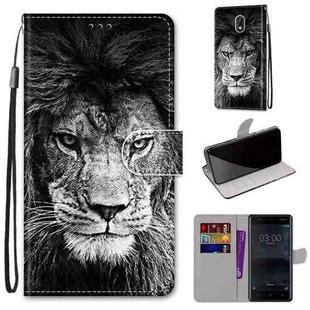For Nokia 3 Coloured Drawing Cross Texture Horizontal Flip PU Leather Case with Holder & Card Slots & Wallet & Lanyard(Black White Lion Head)