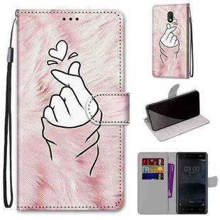 For Nokia 3 Coloured Drawing Cross Texture Horizontal Flip PU Leather Case with Holder & Card Slots & Wallet & Lanyard(Pink Hands Heart)