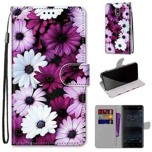 For Nokia 3 Coloured Drawing Cross Texture Horizontal Flip PU Leather Case with Holder & Card Slots & Wallet & Lanyard(Chrysanthemum Pink White Purple)