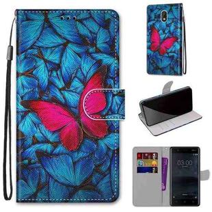 For Nokia 3 Coloured Drawing Cross Texture Horizontal Flip PU Leather Case with Holder & Card Slots & Wallet & Lanyard(Blue Red Butterfly)