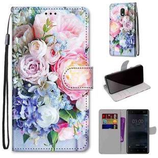 For Nokia 3 Coloured Drawing Cross Texture Horizontal Flip PU Leather Case with Holder & Card Slots & Wallet & Lanyard(Light Pink Bouquet)