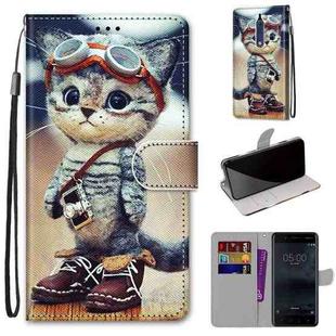 For Nokia 5 Coloured Drawing Cross Texture Horizontal Flip PU Leather Case with Holder & Card Slots & Wallet & Lanyard(Leather Shoes Cat)