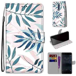 For Nokia 5 Coloured Drawing Cross Texture Horizontal Flip PU Leather Case with Holder & Card Slots & Wallet & Lanyard(Pink Green Leaf)