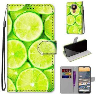 For Nokia 5.3 Coloured Drawing Cross Texture Horizontal Flip PU Leather Case with Holder & Card Slots & Wallet & Lanyard(Green Lemon)