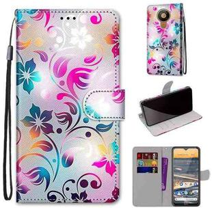 For Nokia 5.3 Coloured Drawing Cross Texture Horizontal Flip PU Leather Case with Holder & Card Slots & Wallet & Lanyard(Gradient Colorful Flower)