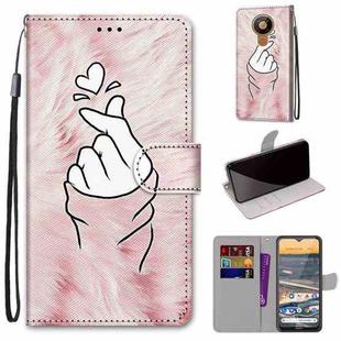 For Nokia 5.3 Coloured Drawing Cross Texture Horizontal Flip PU Leather Case with Holder & Card Slots & Wallet & Lanyard(Pink Hands Heart)