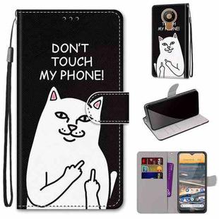 For Nokia 5.3 Coloured Drawing Cross Texture Horizontal Flip PU Leather Case with Holder & Card Slots & Wallet & Lanyard(Middle Finger White Cat)